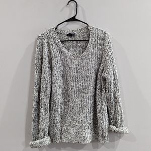 Blue and white crocheted sweater